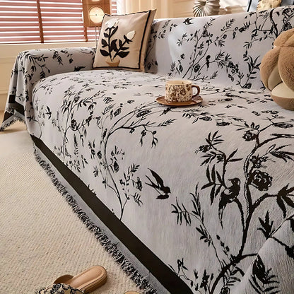 Manta para sofá de chenilla texturizada con borlas – Funda de sofá de jacquard floral para sala de estar, apta para mascotas y antideslizante