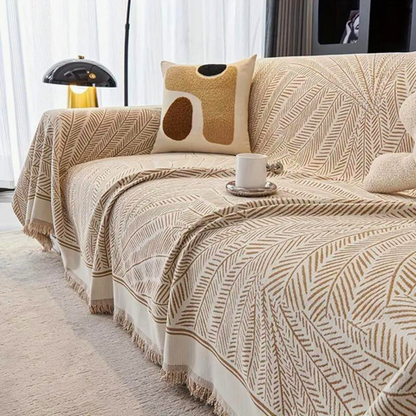 Luxe Leaf Sofa Cover - Soft Chenille, Non-Slip Design