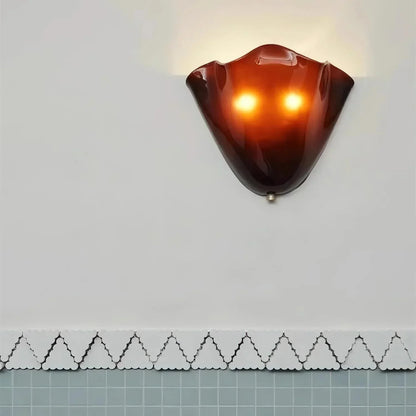 Shell-Inspired Glass Sconce 11 Inch Wide Vintage Iron Bedside Fixture Warm Ambient Hallway Lighting E14 Base Brown Green Beige Tinted Shade