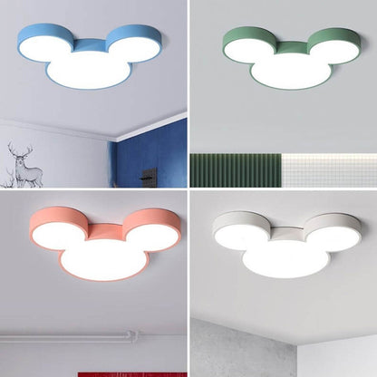 Cartoon Character LED Flush Mount Ceiling Light for Kids Room – Slim Low-Profile Design in Blue, Green, Pink & White with Integrated LED
