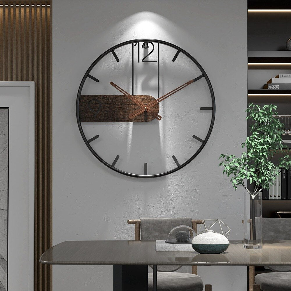 Quiet Wood & Metal Wall Clock | Round Timepiece 16-20 Inch | Battery Operated Silent Sweep for Bedroom Office Kitchen Living Room Decor