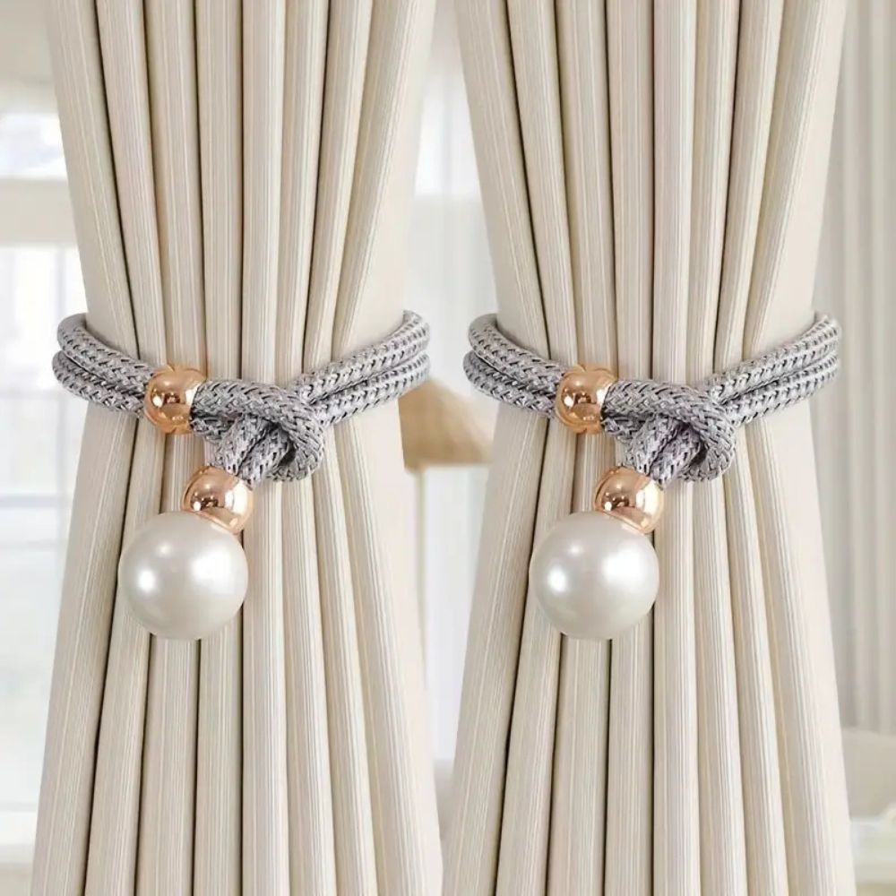 Lustra Curtain Tiebacks - Faux Pearl, Adjustable Holdbacks for Elegant Drapery