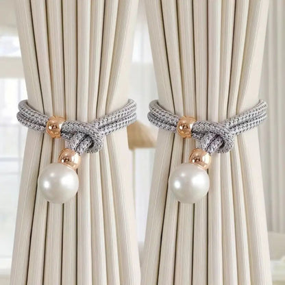 Lustra Curtain Tiebacks - Faux Pearl, Adjustable Holdbacks for Elegant Drapery