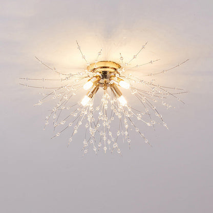 Lámpara de techo de montaje empotrado con diseño de diente de león de cristal: accesorio de 16 pulgadas en dorado y plateado para dormitorio, pasillo y baño