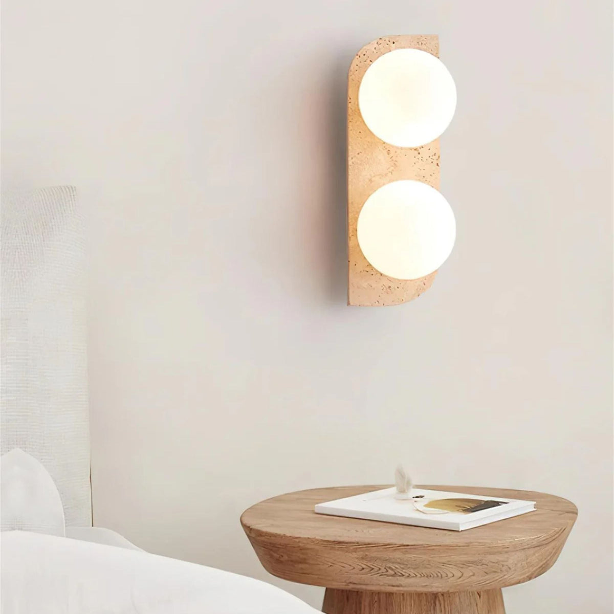 Natural Stone Sconce with Glass Globe G9 Socket Beige Neutral Ambient Light for Entryway Bathroom Bedroom Modern Minimalist Home Décor