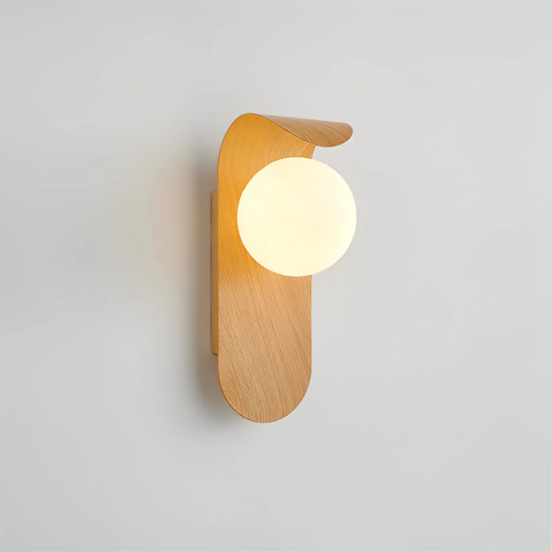 Globe Wall Sconce with Natural Wood Bracket LED Ambient Light Fixture 10 in Height Frosted Shade for Bedrooms Hallways Reading Nooks Modern