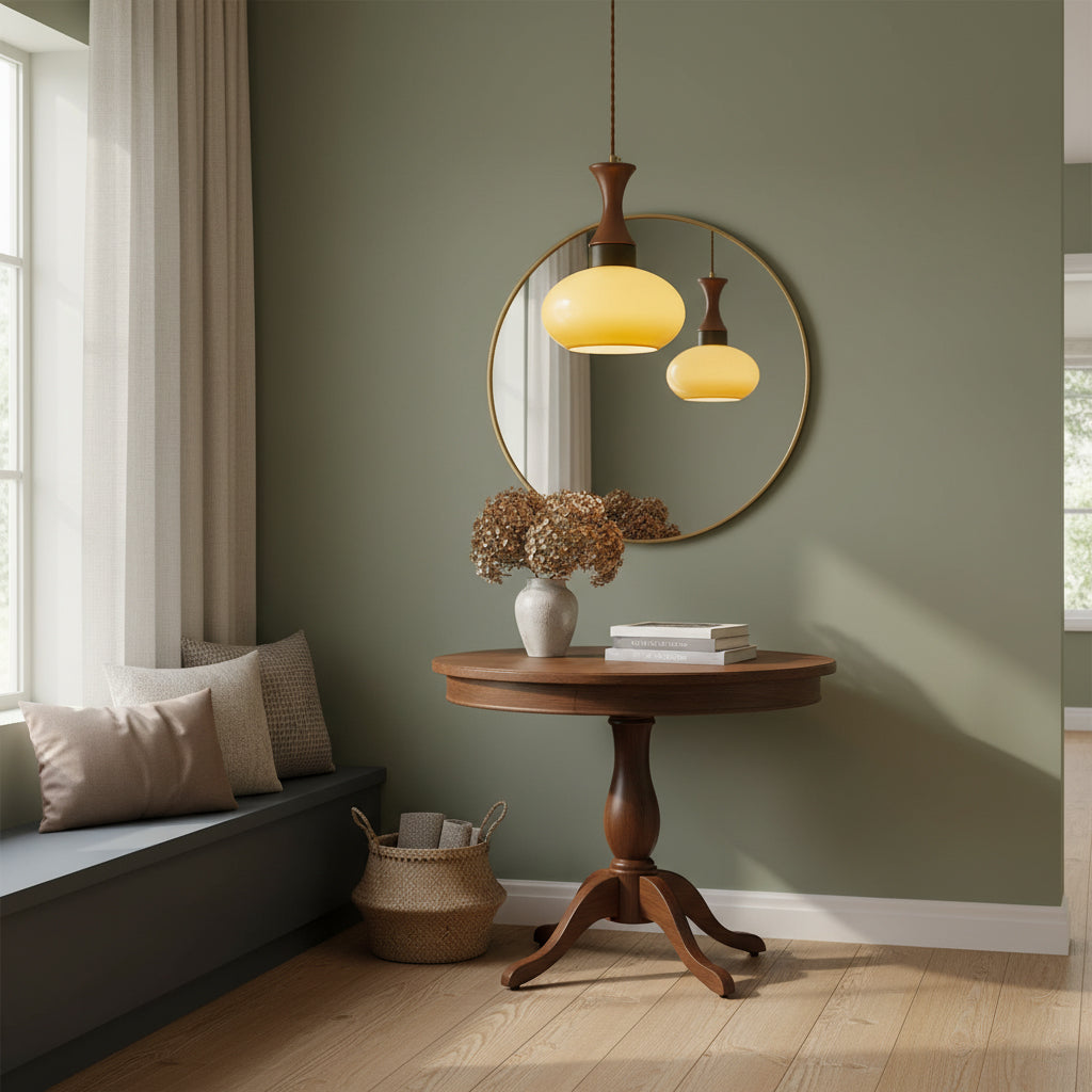 Hanging Light Fixture with Amber Glass Shade 7 Inch Diameter Adjustable Cord for Kitchen Islands Dining Tables Breakfast Bars Modern Farmhou