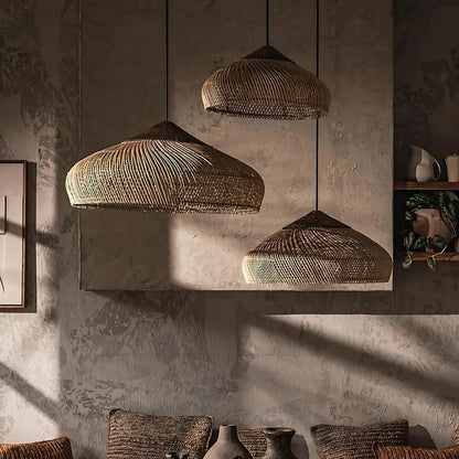 Woven Bamboo Hanging Light 24 Inch Natural Shade Adjustable Cord E26 Socket Boho Farmhouse Ceiling Fixture for Dining Room Kitchen Island Li
