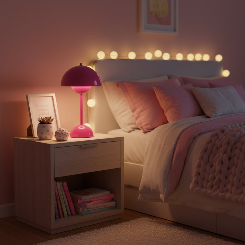 Rechargeable LED Touch Lamp Metal Cordless Mini Nightstand Light Tri-Color Modes USB Charging Port 6.3 in Round Portable for Bedroom Office