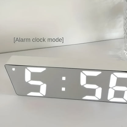 LED Alarm Clock with Mirror Display Temperature Date 12/24 Hour Format Snooze Battery USB Powered Nightstand Bedroom Office Desktop