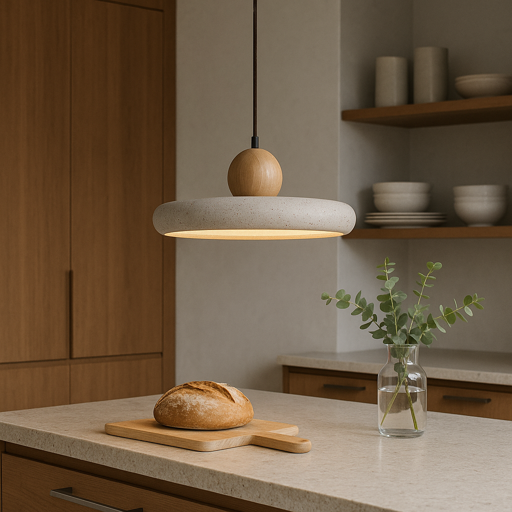 Lámpara colgante de piedra elegante | Diseño en travertino natural con altura ajustable | Iluminación ambiental para interiores modernos