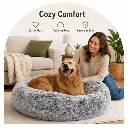 Ortekor Plush Long-Pile Tie-Dye Round Dog Bed