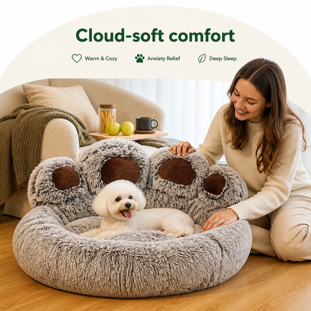 Ortekor Plush & Non-Slip Bear Paw Pet Bed