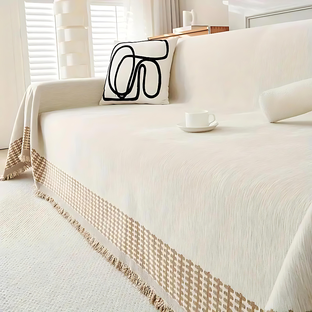 Woven Throw Blanket with Tassels for Sofa and Couch – Soft Cotton Chenille Cover for Living Room and Bedroom