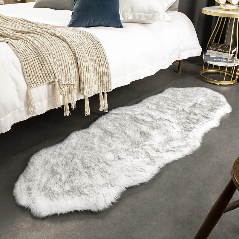 Plush Faux Fur Area Runner 24 × 47 Inches Beige Anti-Slip Backing Hallway Bedroom Entryway Ultra Soft Sheepskin Style Floor Mat for Living R