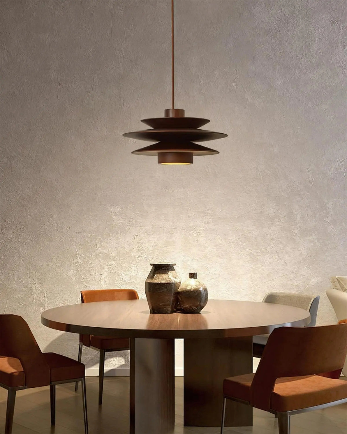 Layered Rubberwood Pendant Light Walnut Finish Ceiling Fixture Dining Room Living Room Ambient Lighting Modern Natural Wood Chandelier Warm