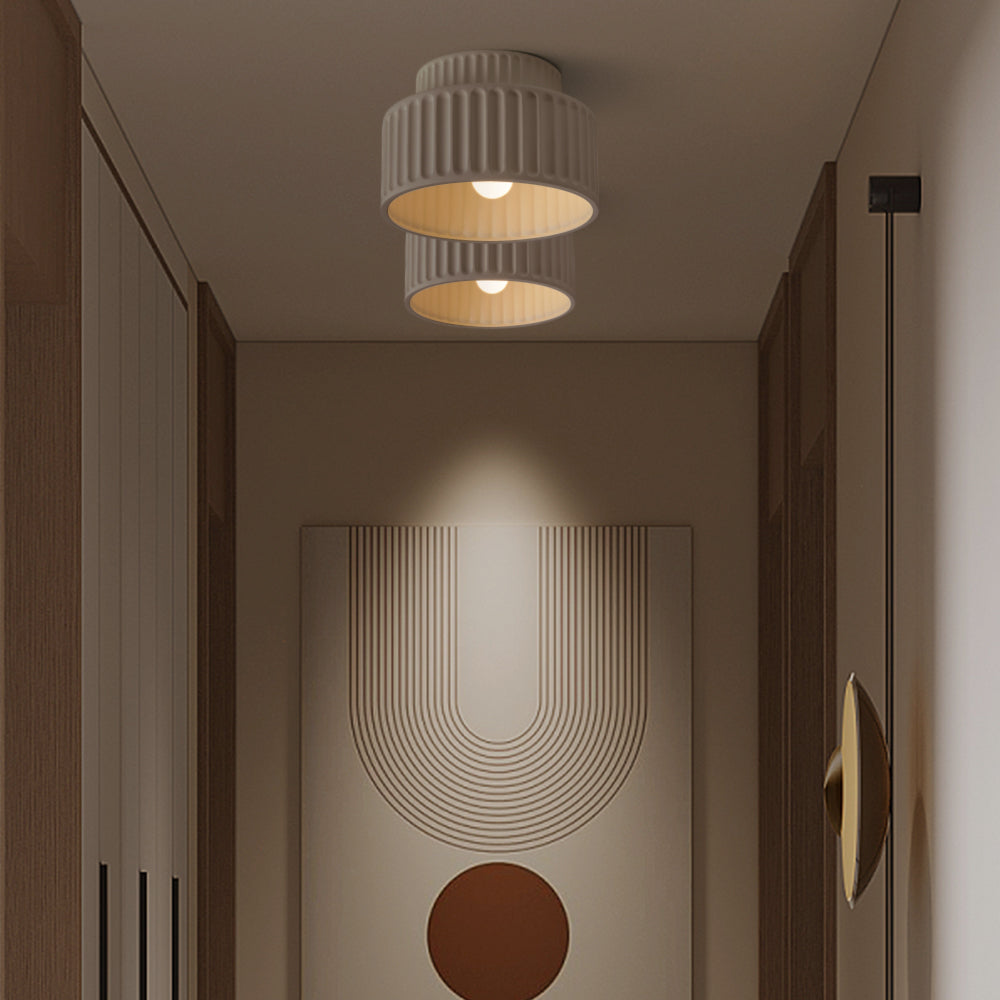 Lámpara de techo de resina de montaje empotrado, casquillo E27, pantalla texturizada, color blanco, para cocina, dormitorio, pasillo, perfil bajo, diseño escandinavo minimalista moderno