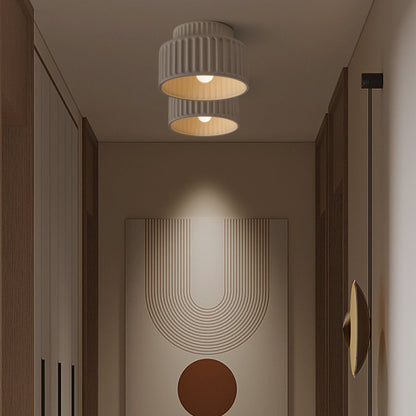 Lámpara de techo de resina de montaje empotrado, casquillo E27, pantalla texturizada, color blanco, para cocina, dormitorio, pasillo, perfil bajo, diseño escandinavo minimalista moderno