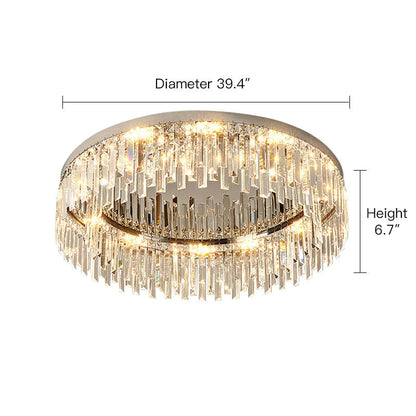 Flush Mount LED Chandelier with Crystal Accents – Chrome Stainless Steel Round Fixture for Bedroom, Dining Room, Kitchen & Hotel – Dimmable