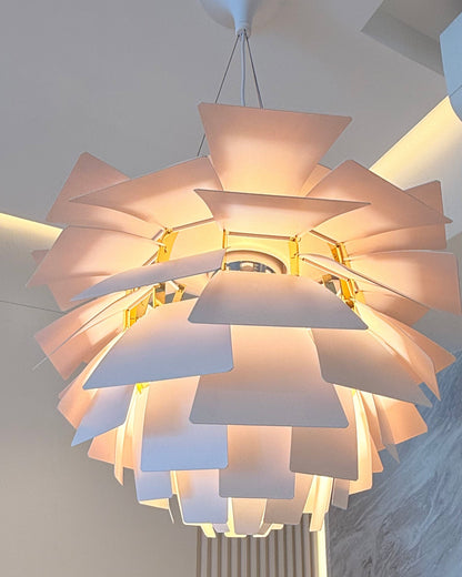 Sculptural Metal Shade Hanging Fixture 20 in Adjustable Height Overhead Lighting for Dining Room Kitchen Island Entryway Warm Glow Installat