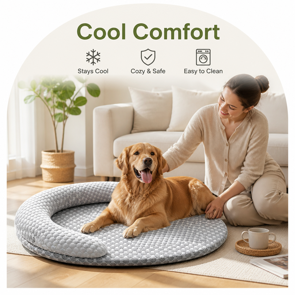 Ortekor Polka Dot Cooling & Washable Cover Dog Bed
