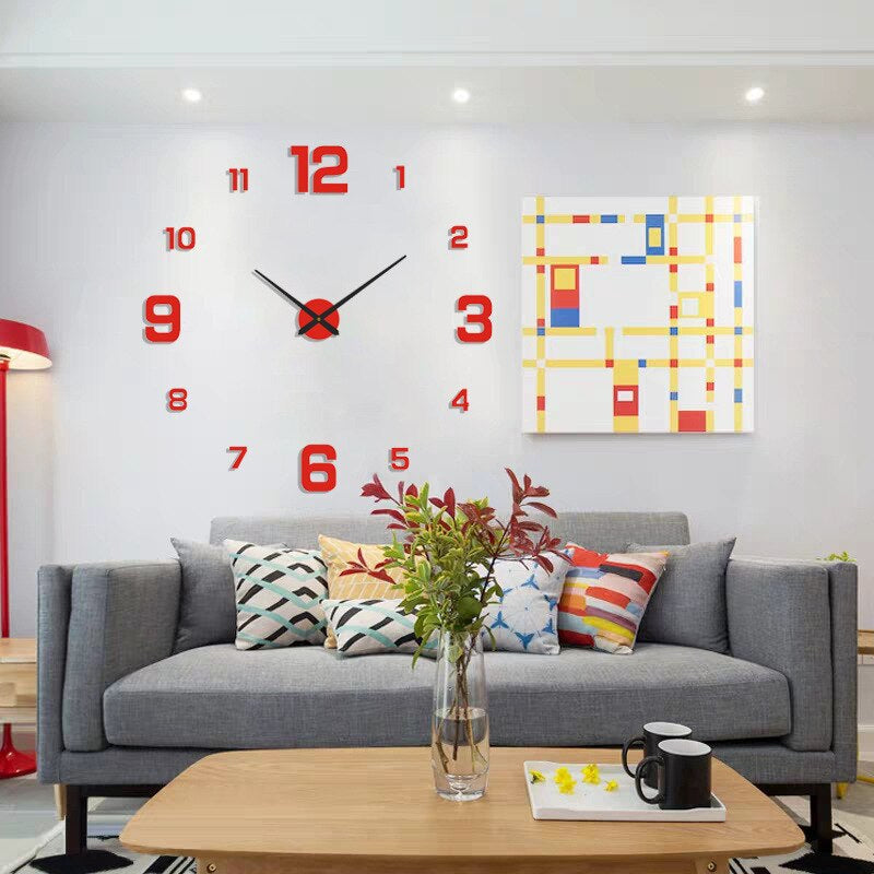 Oversized Decorative Timepiece with Dimensional Numbers for Entryway Kitchen Bedroom 16-Inch Round Silent Quartz Movement Battery-Operated C