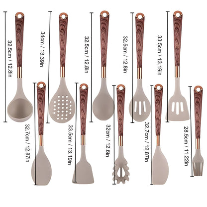 Heat-Resistant Silicone Kitchen Tool Set - 10-Piece Non-Stick Cooking Utensil Collection with Soft Grip Handles for Everyday Meal Prep