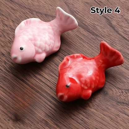Porcelain Utensil Holders with Animal and Fruit Designs for Asian Dining – Set of 3 Decorative Tabletop Rests