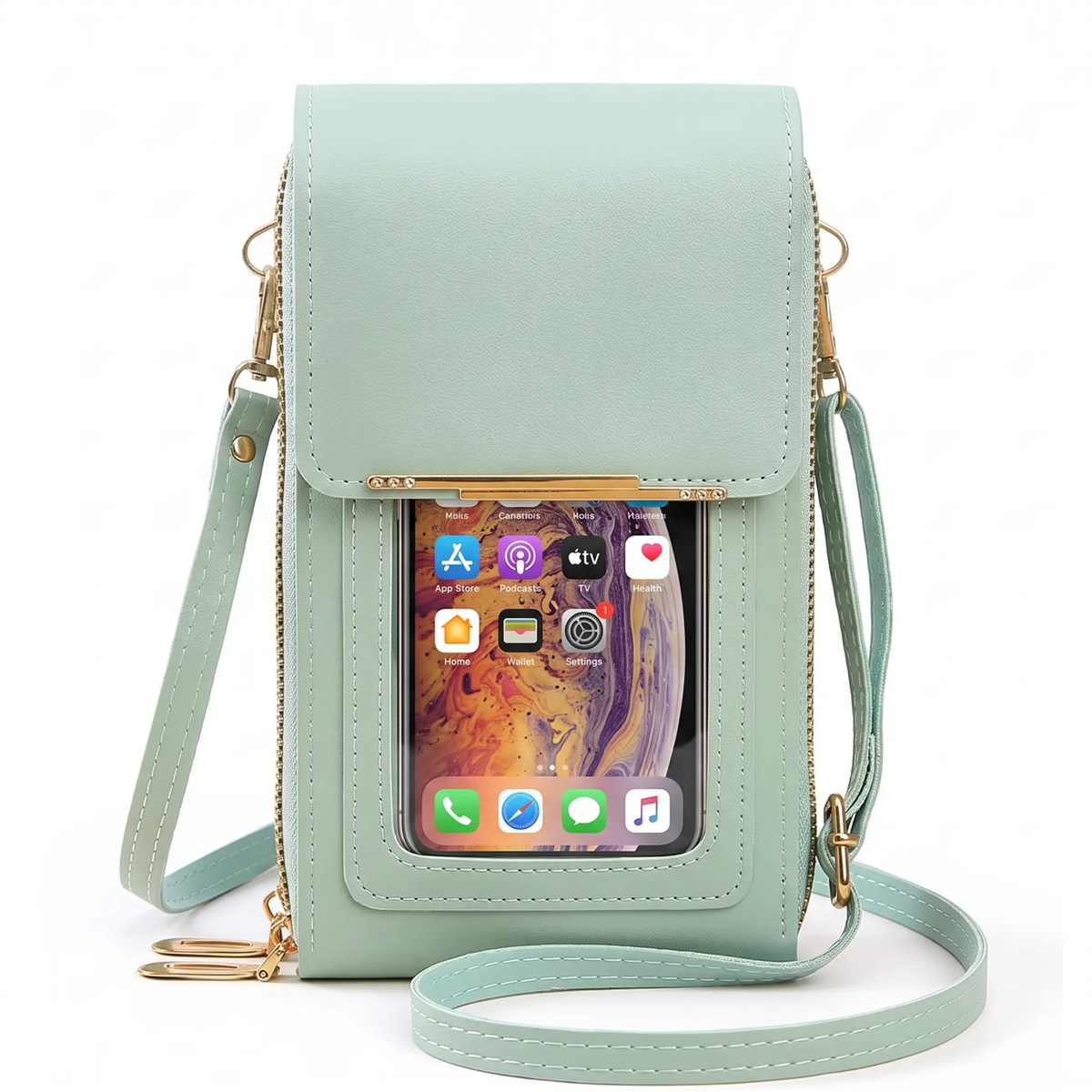 Touchscreen Crossbody Phone Wallet with RFID Blocking for Cards & Cash – Waterproof PU Leather Mini Purse Holds 6.7 in Smartphones