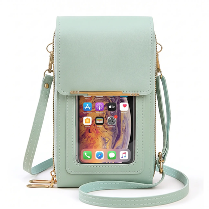 Touchscreen Crossbody Phone Wallet with RFID Blocking for Cards & Cash – Waterproof PU Leather Mini Purse Holds 6.7 in Smartphones
