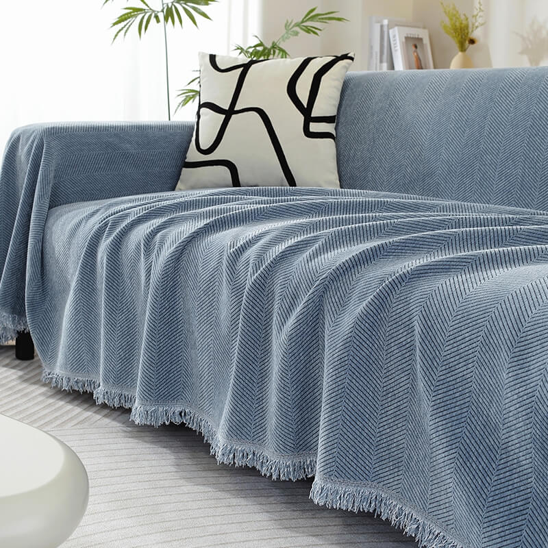 Herringbone Throw Blanket with Tassels for Sofa or Chair – Soft Textured Cover for Living Room, Bedroom & Couch Protection – Woven Home
