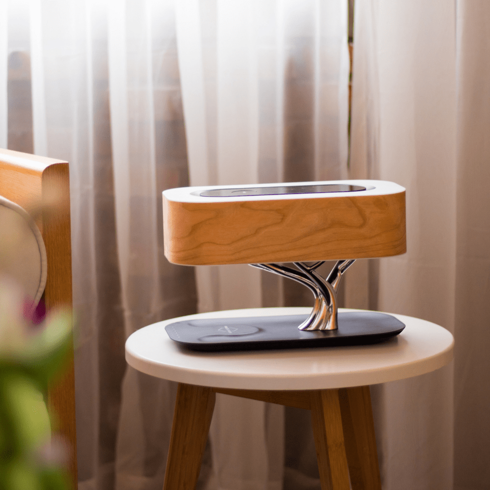 Wireless Charging Table Lamp with Bluetooth Speaker for Bedroom Nightstand Office Desk Living Room Modern LED Accent Light