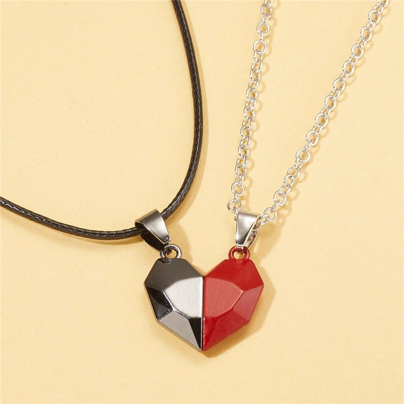 Magnetic Heart Pendant Necklaces for Couples – Matching His & Hers Set with Gold-Plated Finish – Two Interlocking Hearts – Gift for