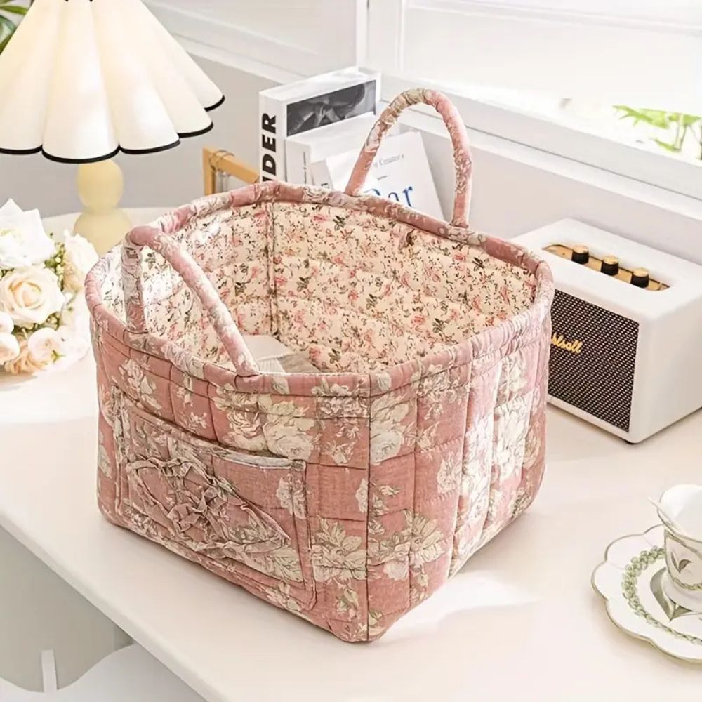 Fabric Storage Bin with Botanical Print – Collapsible Organizer for Closet, Shelf & Dresser – Lightweight Canvas Cube for Shoes, Linens &