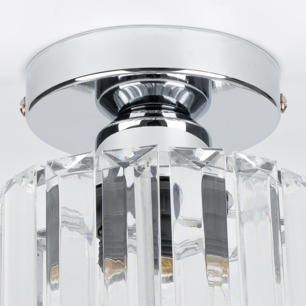 Decorative Flush Mount Light Fixture with Glass Cube and Metal Accents E27 Socket for Entryway Bedroom Small Room Ambient Overhead Lighting
