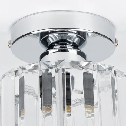 Decorative Flush Mount Light Fixture with Glass Cube and Metal Accents E27 Socket for Entryway Bedroom Small Room Ambient Overhead Lighting