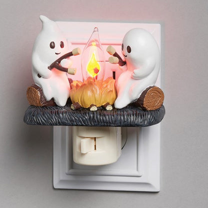 Flickering Campfire Ghost Night Light LED Resin Figurine for Kids Bedrooms Halloween Decor Ambient Lighting Whimsical Tabletop Lamp