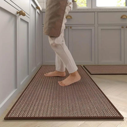Anti-Fatigue Kitchen Floor Mat Set 2-Piece Cushioned PVC Foam Non-Slip Runner Beige Washable Comfort Rug for Cooking Prep Sink Area Standing