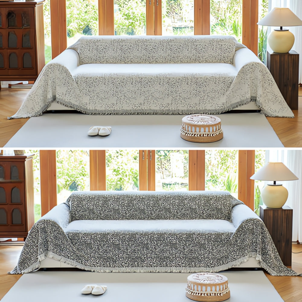 Reversible Sofa Throw Blanket - Speckled Cotton Blend - Boho Farmhouse Style Furniture Protector for Couch, Loveseat & Armchair
