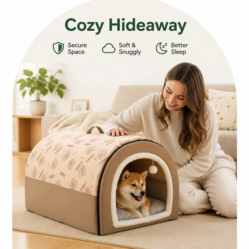 Ortekor 2-In-1 Detachable Plush Fleece Pet House Bed