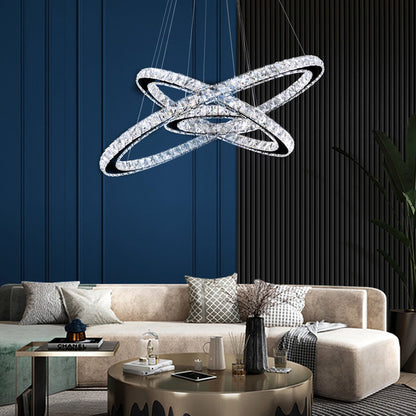 Adjustable Circle Hanging Light Fixture with K9 Crystal Accents for Dining Room & Living Room