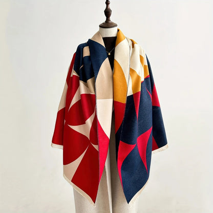 Reversible Geometric Poncho Scarf for Women – Soft Microfiber Winter Wrap, Two-Tone Color Block Design, Machine Washable