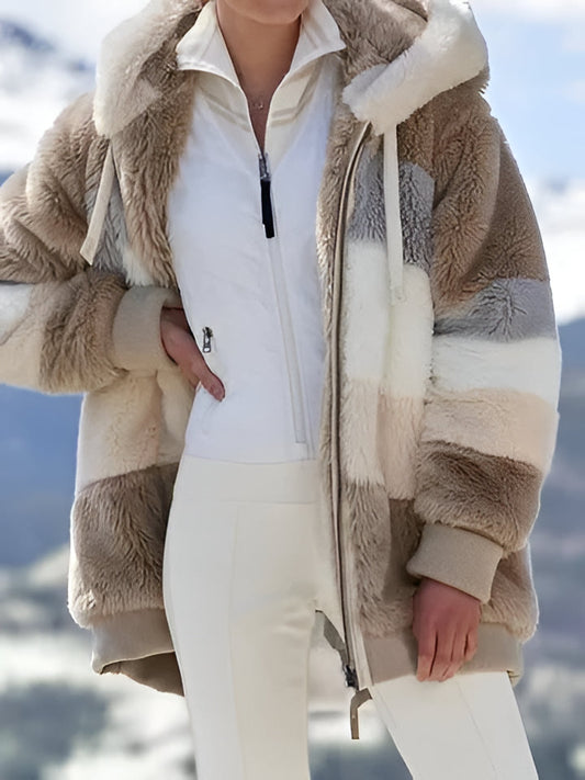 Chaqueta de invierno extragrande con capucha para mujer, con forro polar y bolsillos laterales para clima frío