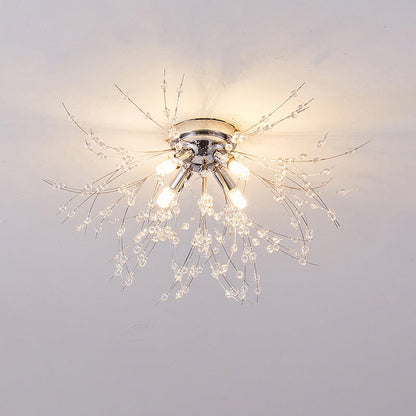 Lámpara de techo de montaje empotrado con diseño de diente de león de cristal: accesorio de 16 pulgadas en dorado y plateado para dormitorio, pasillo y baño