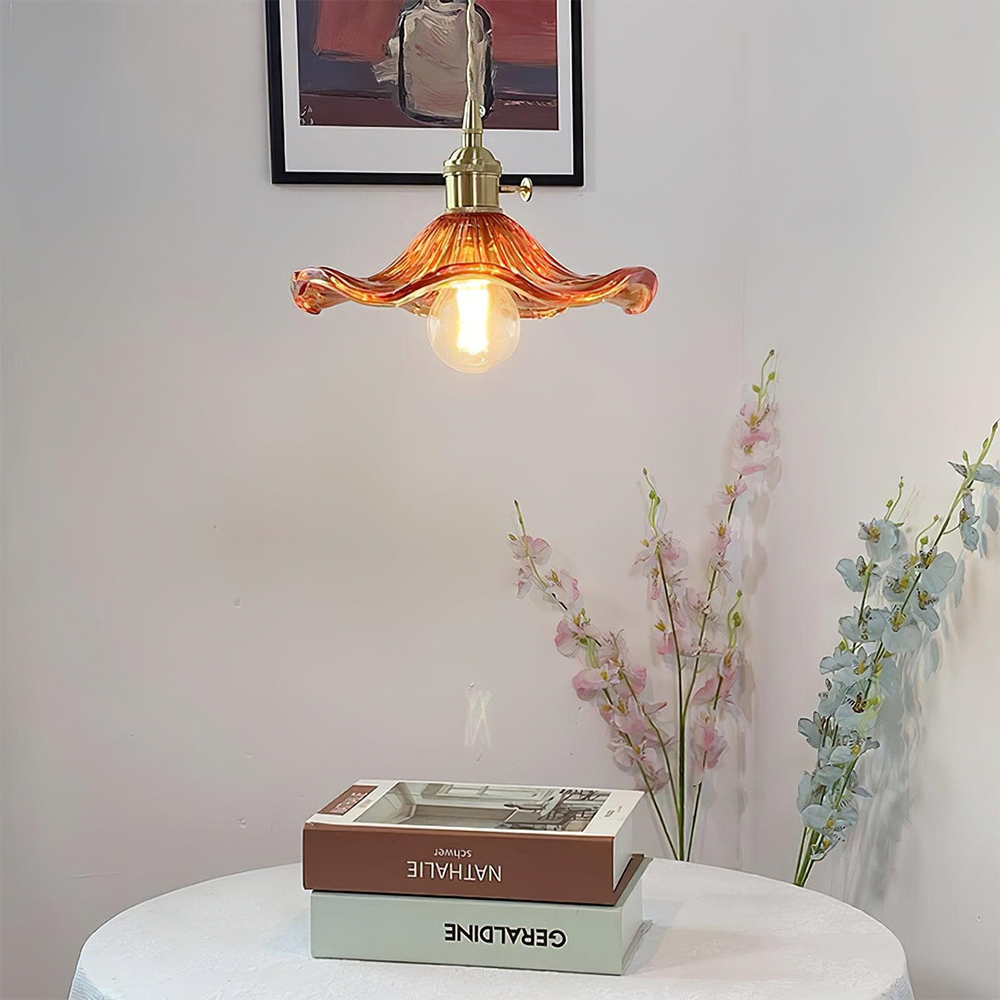 Floral Glass Hanging Fixture with Integrated LED for Dining Rooms & Bedrooms | Overhead Ambient Illumination | Modern Botanical Silhouette C