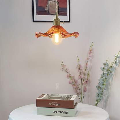 Floral Glass Hanging Fixture with Integrated LED for Dining Rooms & Bedrooms | Overhead Ambient Illumination | Modern Botanical Silhouette C