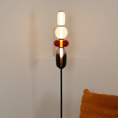 Artisan Glass Standing Lamp 63 in Red White Black Accent Light for Living Room Contemporary Sculptural Décor LED Uplight Statement Piece