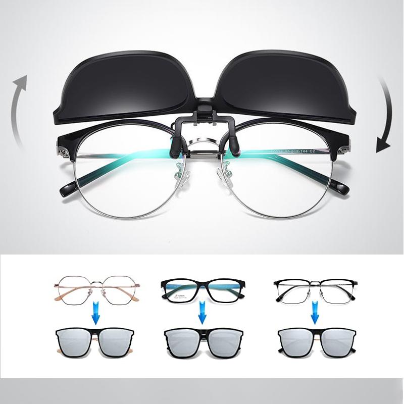 Polarized Flip-Up Clip-On Sunglasses for Prescription Glasses | UV400 Protection | Lightweight Magnesium Alloy | Driving Fishing Outdoor | M