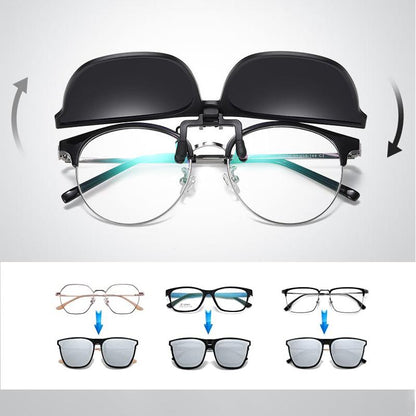 Polarized Flip-Up Clip-On Sunglasses for Prescription Glasses | UV400 Protection | Lightweight Magnesium Alloy | Driving Fishing Outdoor | M