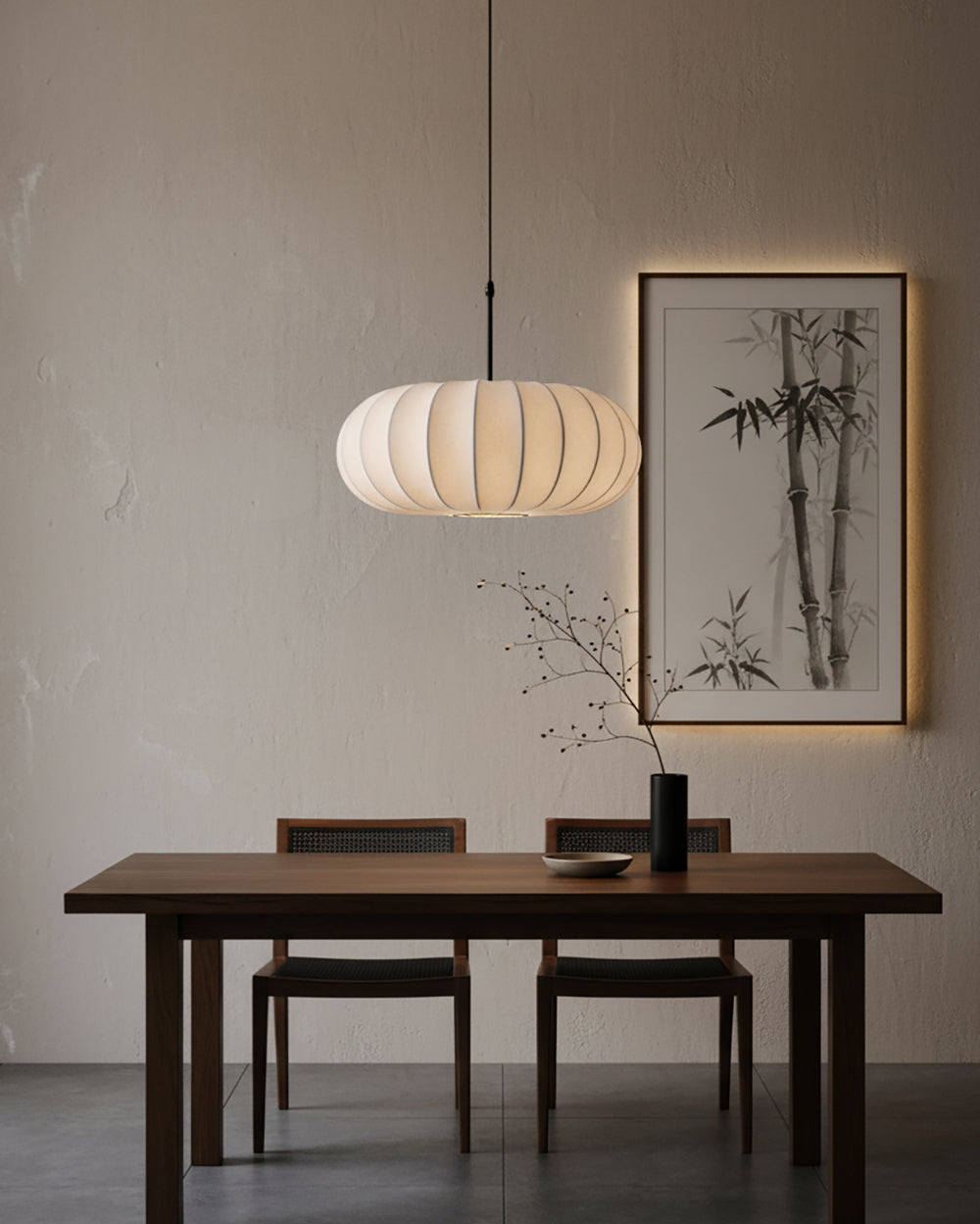 Hanging Ceiling Light with Cloth Shade for Dining Room & Kitchen – Adjustable Height, E26 Socket, Dimmable – 12 in White Fixture for Modern